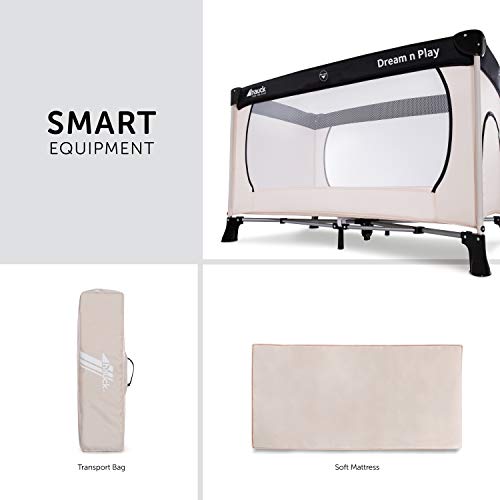 Hauck Dream'n Play Plus - Cuna de viaje 3 piezas, 120 x 60 cm, de 0 meses hasta 15 kg, con bolsa de transporte, apertura lateral, plegable, ligera y estable - beige Hauck Dream'n Play Plus - Cuna de viaje 3 piezas, 120 x 60 cm, de 0 meses hasta 15 kg, con bolsa de transporte, apertura lateral, plegable, ligera y estable - beige