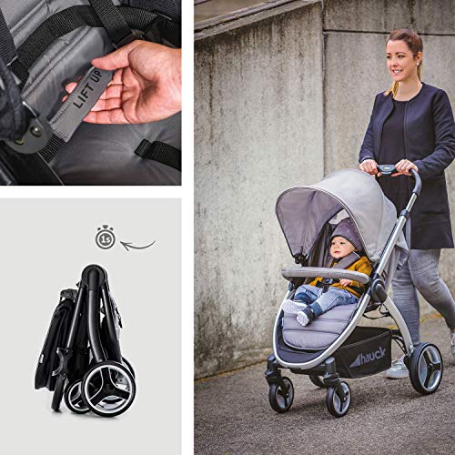 Hauck Lift Up 4 - Silla de paseo con asiento amplio, ligera, chasis aluminio, plegado libro con una mano, desde nacimiento hasta 25 kg, manillar regulable en altura, botellero, Caviar Stone (gris)