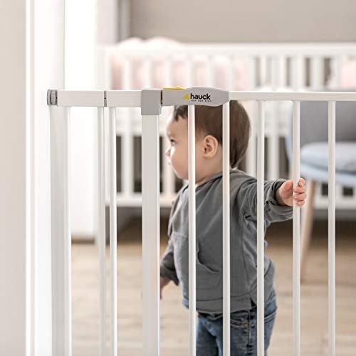 Hauck Open N Stop Puerta de Seguridad con Extensión de 21 cm, 96-101 cm, Sin Agujeros en la Pared, Combinable con Y-Spindel Para Barandillas, Blanco