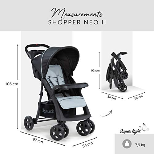 Hauck Shopper Neo II - Silla de paseo con respaldo reclinable, de 0 meses a 25 kg, plegado fácil y compacto, plegable con una mano, ligera, con botellero, negro gris