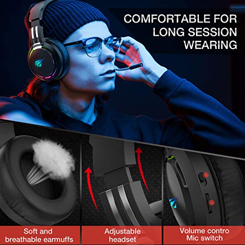 havit Auriculares Gaming y Soporte para Auriculares Doble con Cable RGB, Soporte Cascos con 2 Cables de extensión de Puerto de Carga de expansión USB 2.0,Cascos Gaming,Negro