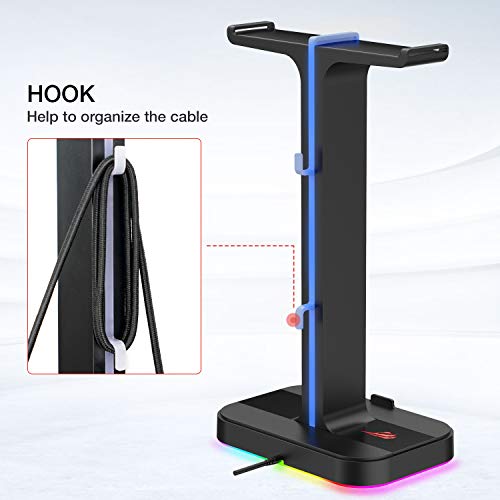 havit Auriculares Gaming y Soporte para Auriculares Doble con Cable RGB, Soporte Cascos con 2 Cables de extensión de Puerto de Carga de expansión USB 2.0,Cascos Gaming,Negro havit Auriculares Gaming y Soporte para Auriculares Doble con Cable RGB, Soporte Cascos con 2 Cables de extensión de Puerto de Carga de expansión USB 2.0,Cascos Gaming,Negro