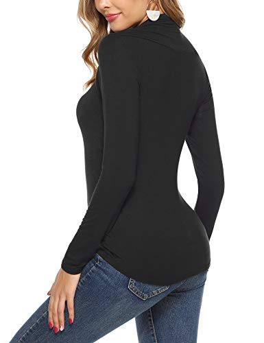 Hawiton Camiseta de Manga Larga para Mujer Algodon Ajustado Cuello de Barco Blusas Elegante Tops para Primavera,Otoño,Invierno