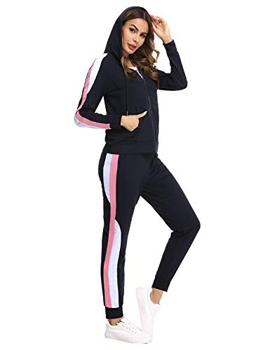 Hawiton Conjunto de chándal para Mujer de algodón Invierno, Conjunto de Sudadera Mujer Larga con Chaqueta y Pantalon para Fitness Jogger Tenis Tallas Grandes 2piezas