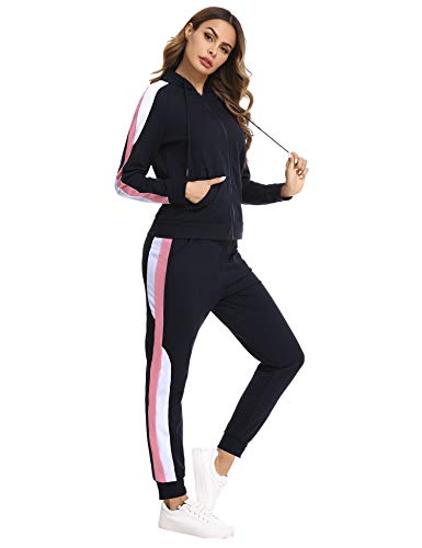 Hawiton Conjunto de chándal para Mujer de algodón Invierno, Conjunto de Sudadera Mujer Larga con Chaqueta y Pantalon para Fitness Jogger Tenis Tallas Grandes 2piezas