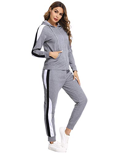 Hawiton Conjunto de chándal para Mujer de algodón Invierno, Conjunto de Sudadera Mujer Larga con Chaqueta y Pantalon para Fitness Jogger Tenis Tallas Grandes 2piezas