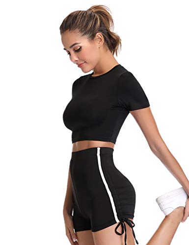 Hawiton Conjunto de Ropa Deportiva para Mujer Top de Running de Manga Corta de 2 Piezas & Pantalones Cortos de Cintura Alta Yoga Gym Wear Hawiton Conjunto de Ropa Deportiva para Mujer Top de Running de Manga Corta de 2 Piezas & Pantalones Cortos de Cintura Alta Yoga Gym Wear