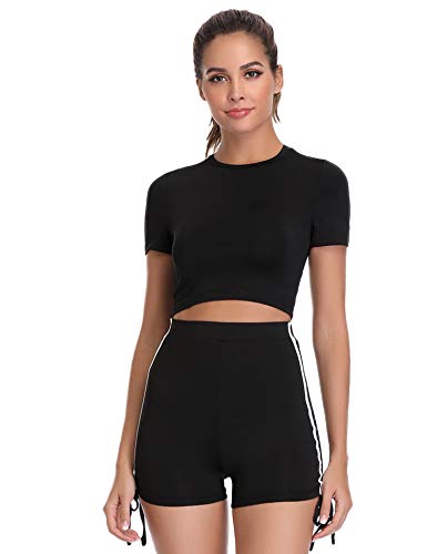 Hawiton Conjunto de Ropa Deportiva para Mujer Top de Running de Manga Corta de 2 Piezas & Pantalones Cortos de Cintura Alta Yoga Gym Wear Hawiton Conjunto de Ropa Deportiva para Mujer Top de Running de Manga Corta de 2 Piezas & Pantalones Cortos de Cintura Alta Yoga Gym Wear