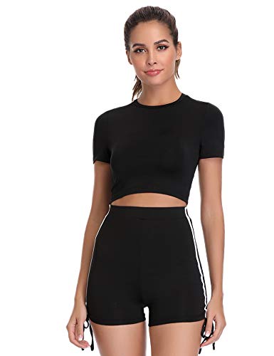 Hawiton Conjunto de Ropa Deportiva para Mujer Top de Running de Manga Corta de 2 Piezas & Pantalones Cortos de Cintura Alta Yoga Gym Wear