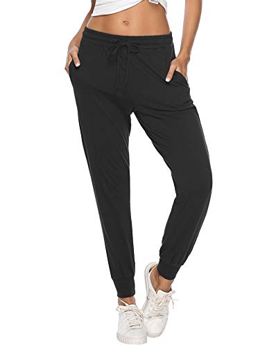 Hawiton Pantalon Chandal Mujer Largos Pantalones de Deporte Yoga Fitness Jogger Pantalones de Punto de Rayas (1#Negro, Small)