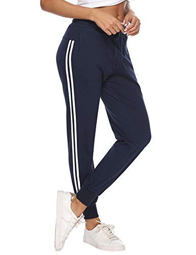 Hawiton Pantalon Chandal Mujer Largos Pantalones de Deporte Yoga Fitness Jogger Pantalones de Punto de Rayas