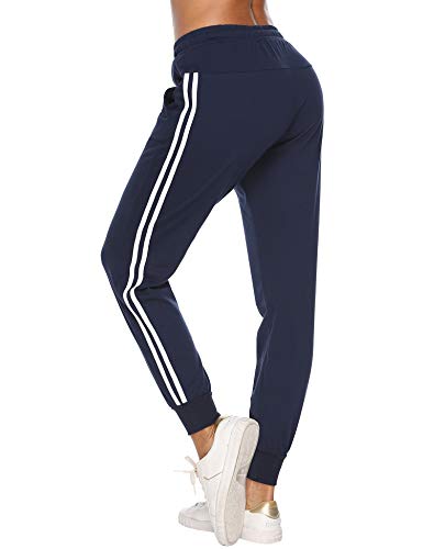 Hawiton Pantalon Chandal Mujer Largos Pantalones de Deporte Yoga Fitness Jogger Pantalones de Punto de Rayas