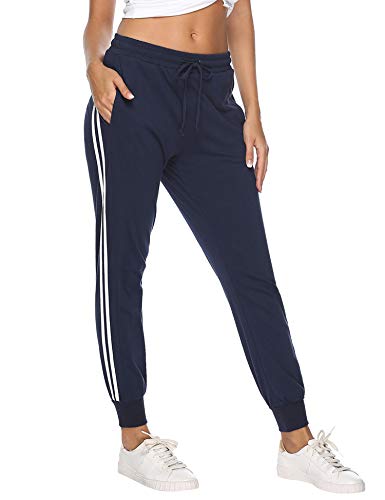 Hawiton Pantalon Chandal Mujer Largos Pantalones de Deporte Yoga Fitness Jogger Pantalones de Punto de Rayas