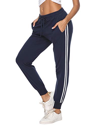 Hawiton Pantalon Chandal Mujer Largos Pantalones de Deporte Yoga Fitness Jogger Pantalones de Punto de Rayas