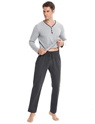 Hawiton Pijamas Hombre Invierno Mangas Largas 100% Algodón Pantalones Largo, Simple y Cómodo Hawiton Pijamas Hombre Invierno Mangas Largas 100% Algodón Pantalones Largo, Simple y Cómodo