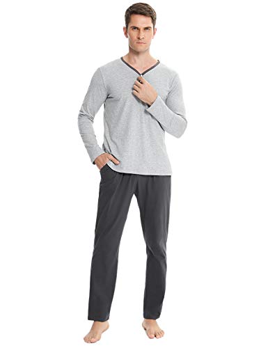 Hawiton Pijamas Hombre Invierno Mangas Largas 100% Algodón Pantalones Largo, Simple y Cómodo Hawiton Pijamas Hombre Invierno Mangas Largas 100% Algodón Pantalones Largo, Simple y Cómodo