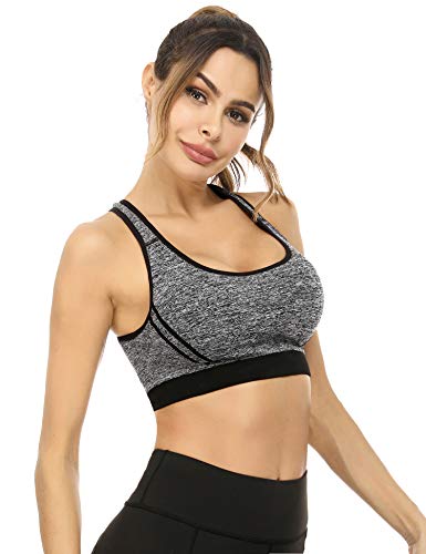 Hawiton Sujetador Deportivo Mujer Sujetador de Ejercicio Cómodo Bra Deportivo Sujetador Negro Deportivo Niña Sin Costuras Almohadilla Desmontable para Fitness Yoga Pilates Bailar Correr