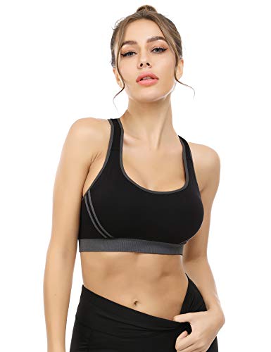 Hawiton Sujetador Deportivo Mujer Sujetador de Ejercicio Cómodo Bra Deportivo Sujetador Negro Deportivo Niña Sin Costuras Almohadilla Desmontable para Fitness Yoga Pilates Bailar Correr