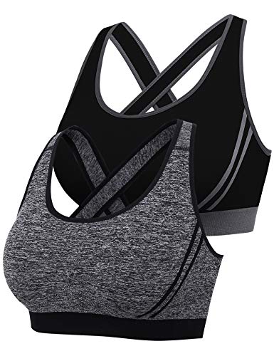 Hawiton Sujetador Deportivo Mujer Sujetador de Ejercicio Cómodo Bra Deportivo Sujetador Negro Deportivo Niña Sin Costuras Almohadilla Desmontable para Fitness Yoga Pilates Bailar Correr