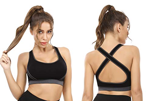 Hawiton Sujetador Deportivo Mujer Sujetador de Ejercicio Cómodo Bra Deportivo Sujetador Negro Deportivo Niña Sin Costuras Almohadilla Desmontable para Fitness Yoga Pilates Bailar Correr