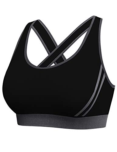 Hawiton Sujetador Deportivo Mujer Sujetador de Ejercicio Cómodo Bra Deportivo Sujetador Negro Deportivo Niña Sin Costuras Almohadilla Desmontable para Fitness Yoga Pilates Bailar Correr