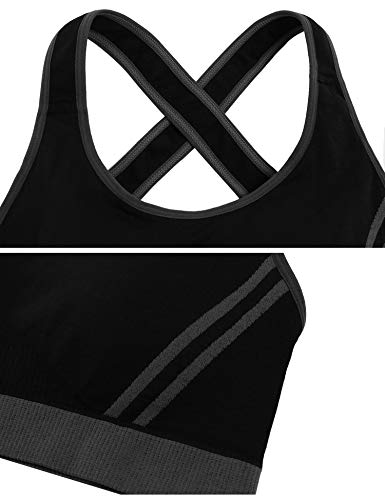 Hawiton Sujetador Deportivo Mujer Sujetador de Ejercicio Cómodo Bra Deportivo Sujetador Negro Deportivo Niña Sin Costuras Almohadilla Desmontable para Fitness Yoga Pilates Bailar Correr