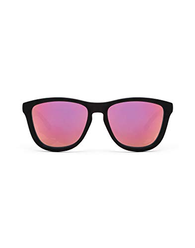 HAWKERS Gafas de Sol ONE Carbon Black, para Hombre y Mujer, con Montura Negra Mate y Degradada Fucsia con Efecto Espejo, Protección UV400