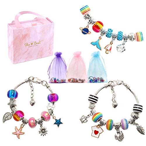 Hayayu Kit de fabricación de pulseras de abalorios para niñas, artes y manualidades en caja de regalo para niños de 8 a 12 años, kit creativo de joyería para niñas