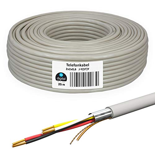 HB-DIGITAL 25 m de cable telefónico 2 x 2 x 0,6 J-Y(ST) Y cable de instalación JYSTY 4 cables telefónicos HB-DIGITAL 25 m de cable telefónico 2 x 2 x 0,6 J-Y(ST) Y cable de instalación JYSTY 4 cables telefónicos