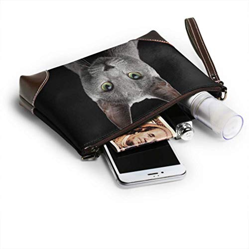 Hdadwy Cartera de mano Bolso de mano Retrato de primer plano Gato azul ruso Increíble Cartera de cuero Cartera de embrague para mujer Cartera de cuero para mujer Cartera de pulsera para teléfono intel