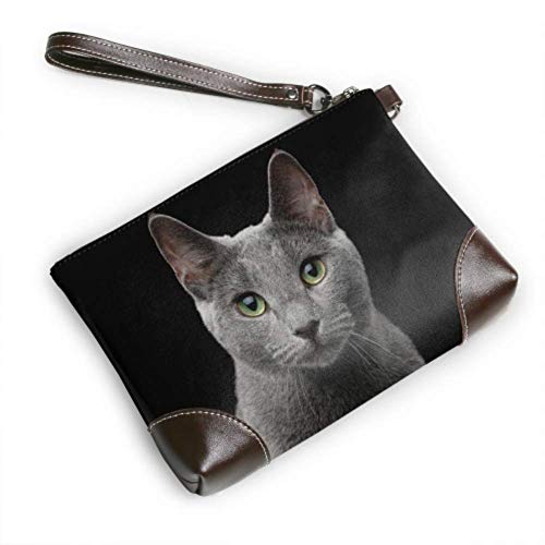 Hdadwy Cartera de mano Bolso de mano Retrato de primer plano Gato azul ruso Increíble Cartera de cuero Cartera de embrague para mujer Cartera de cuero para mujer Cartera de pulsera para teléfono intel