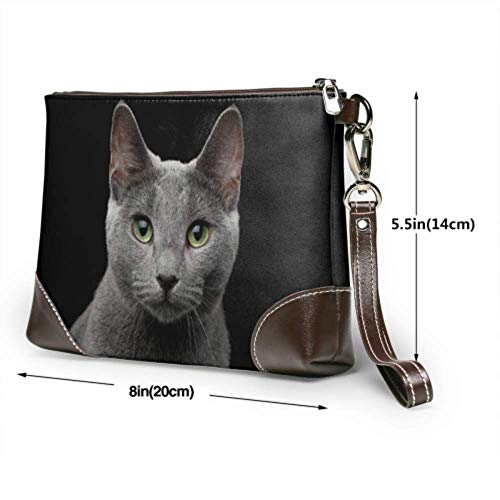 Hdadwy Cartera de mano Bolso de mano Retrato de primer plano Gato azul ruso Increíble Cartera de cuero Cartera de embrague para mujer Cartera de cuero para mujer Cartera de pulsera para teléfono intel