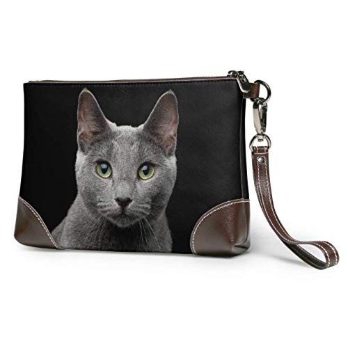 Hdadwy Cartera de mano Bolso de mano Retrato de primer plano Gato azul ruso Increíble Cartera de cuero Cartera de embrague para mujer Cartera de cuero para mujer Cartera de pulsera para teléfono intel