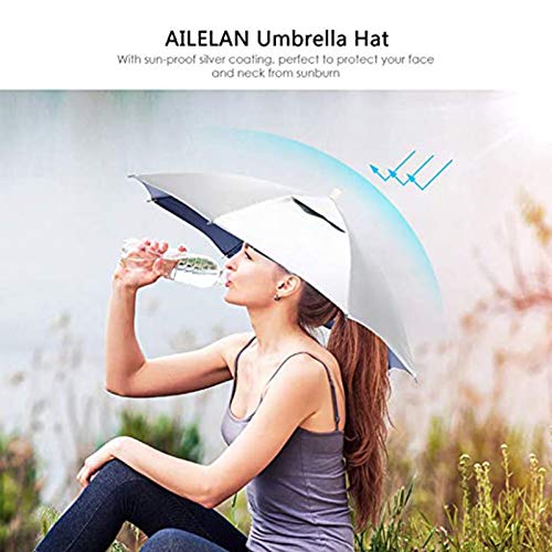 Head Umbrella Hat, Aire Libre Plegable Sombreros de Pesca Protección UV, Anti-Lluvia Sombrilla Adulto Paraguas Cabeza para Viajar, Plateada