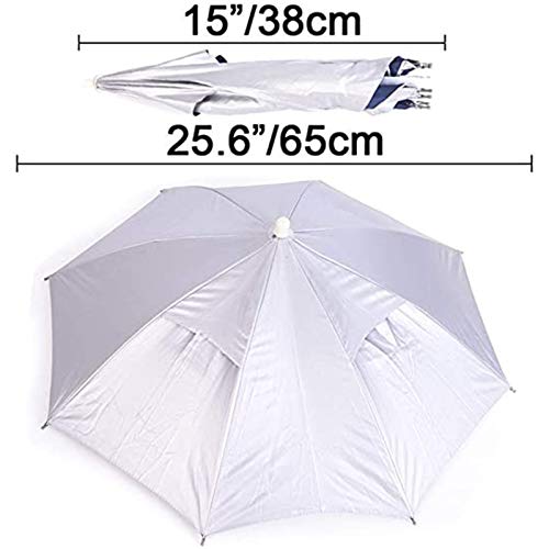 Head Umbrella Hat, Aire Libre Plegable Sombreros de Pesca Protección UV, Anti-Lluvia Sombrilla Adulto Paraguas Cabeza para Viajar, Plateada