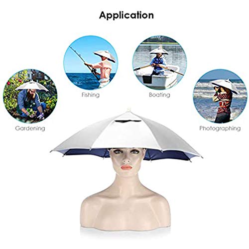 Head Umbrella Hat, Aire Libre Plegable Sombreros de Pesca Protección UV, Anti-Lluvia Sombrilla Adulto Paraguas Cabeza para Viajar, Plateada