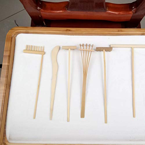Healifty 6 rastrillos de bambú Zen para jardín de meditación, arena mini Zen de jardín, accesorios para decoración de mesa en el hogar, oficina