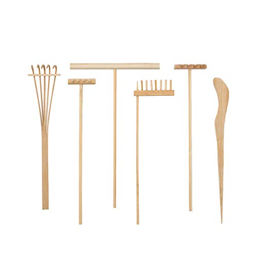 Healifty 6 rastrillos de bambú Zen para jardín de meditación, arena mini Zen de jardín, accesorios para decoración de mesa en el hogar, oficina Healifty 6 rastrillos de bambú Zen para jardín de meditación, arena mini Zen de jardín, accesorios para decoración de mesa en el hogar, oficina