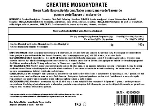 Health Hack - Monohidrato de creatina 1 kg, manzana verde