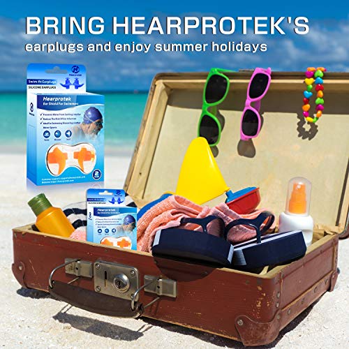 Hearprotek Natación Tapones para los oídos, 2 Pares de Tapones Impermeables Reutilizables de Silicona para Nadadores baños ducharse y Otros Deportes acuáticos(Naranja)