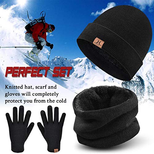 heekpek Bufanda Gorro Guantes para Hombre Invierno Regalos para Hombre Mujer Unisexo Set de Bufanda Conjunto de Guantes de Punto BufaSombrero de Invierno Gorras Con Bufanda (Negro)