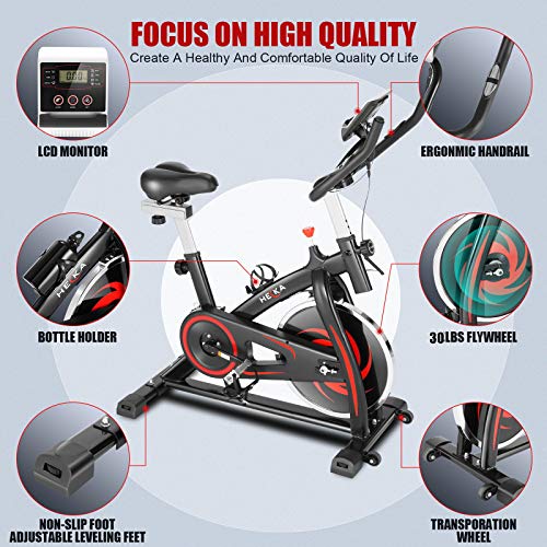 Heka Bicicleta Estática para Fitness, Bicicleta Spinning Bici Estática de Interior, Bicicleta de Ejercicio Resistencia Ajustable con Pantalla LCD y Monitor de Frecuencia Cardíaca, Max peso 150 kg