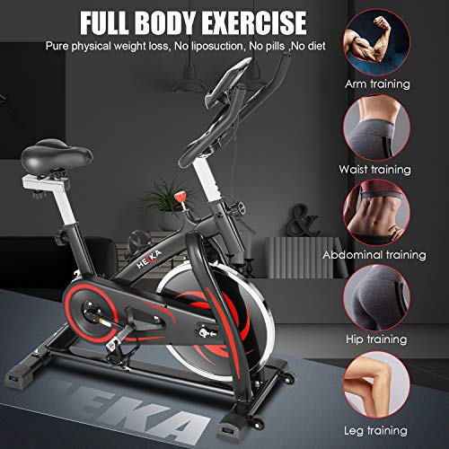 Heka Bicicleta Estática para Fitness, Bicicleta Spinning Bici Estática de Interior, Bicicleta de Ejercicio Resistencia Ajustable con Pantalla LCD y Monitor de Frecuencia Cardíaca, Max peso 150 kg