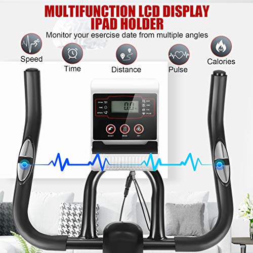 HEKA Bicicleta Estáticas para Fitness, Bicicleta Spinning de Interior, Profesional Bicletas Estáticas,Bici Spinning con Manillar y Asiento Resistencia Ajustables,Pulsómetro y Pantalla LCD, Max.150 kg