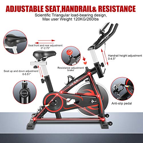 HEKA Bicicleta Estáticas para Fitness, Bicicleta Spinning de Interior, Profesional Bicletas Estáticas,Bici Spinning con Manillar y Asiento Resistencia Ajustables,Pulsómetro y Pantalla LCD, Max.150 kg