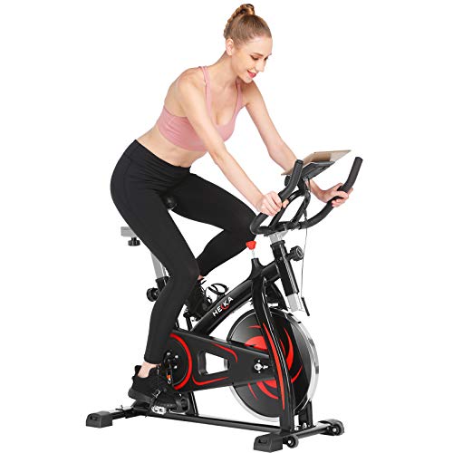 HEKA Bicicleta Estáticas para Fitness, Bicicleta Spinning de Interior, Profesional Bicletas Estáticas,Bici Spinning con Manillar y Asiento Resistencia Ajustables,Pulsómetro y Pantalla LCD, Max.150 kg