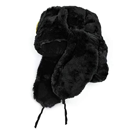 Heka Naturals Ushanka Negro, Gorro Militar Ruso con Orejeras e Insignia Soviética Extraíble, Gorro de Invierno, Genial Regalo de la URSS | Negro, 58 cm