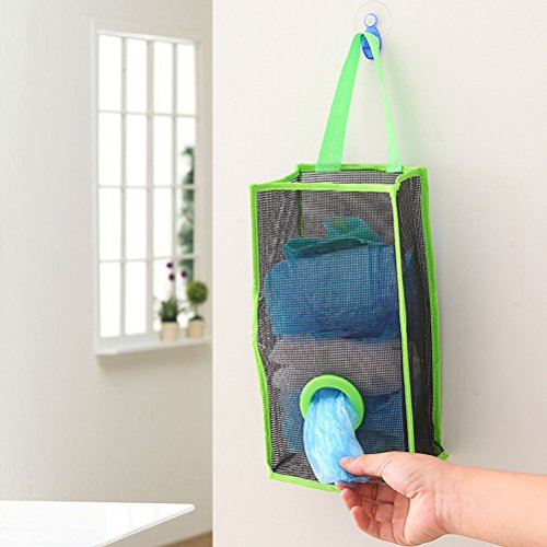 Hemoton Organizador de bolsas de plástico Dispensador Bolsas De Basura en Malla Dispensador de bolsas de plástico para la cocina (Verde)