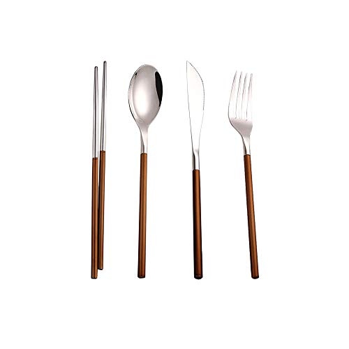 HENGRUI Acero Inoxidable 18/10 Costura de Dos Colores Tenedor Cuchara Cuchillo Juego de Cubiertos,4pcs HENGRUI Acero Inoxidable 18/10 Costura de Dos Colores Tenedor Cuchara Cuchillo Juego de Cubiertos,4pcs