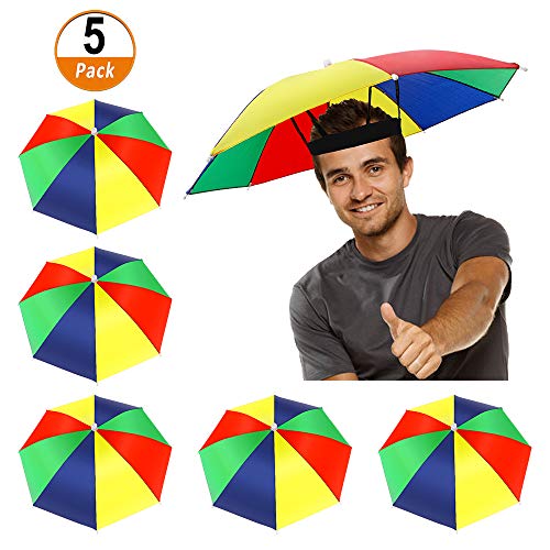 Heqishun 5 Piezas Sombreros de Paraguas Sombreros de Sombrillas Gorros de Paraguas con Banda Elástica Paraguas de Cabeza Sombreros de Pesca Playa